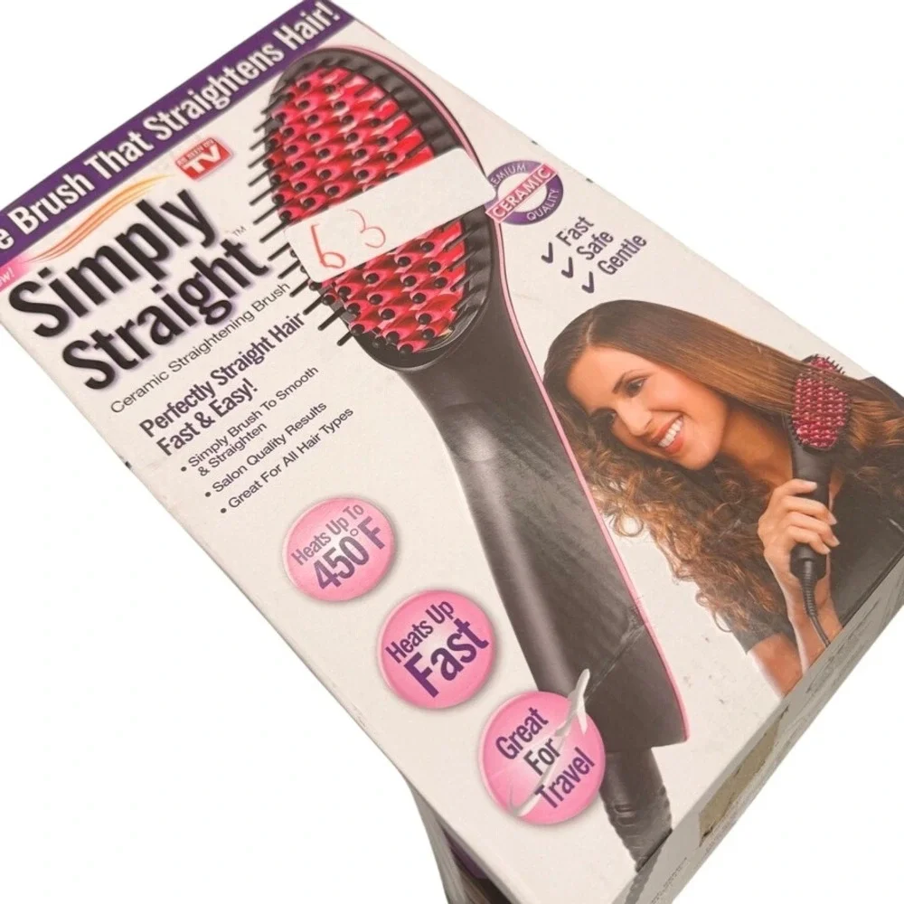 Ceramic Straightening Heated Brush SSMC4 Black Pink Travel 450F As Seen On Tv